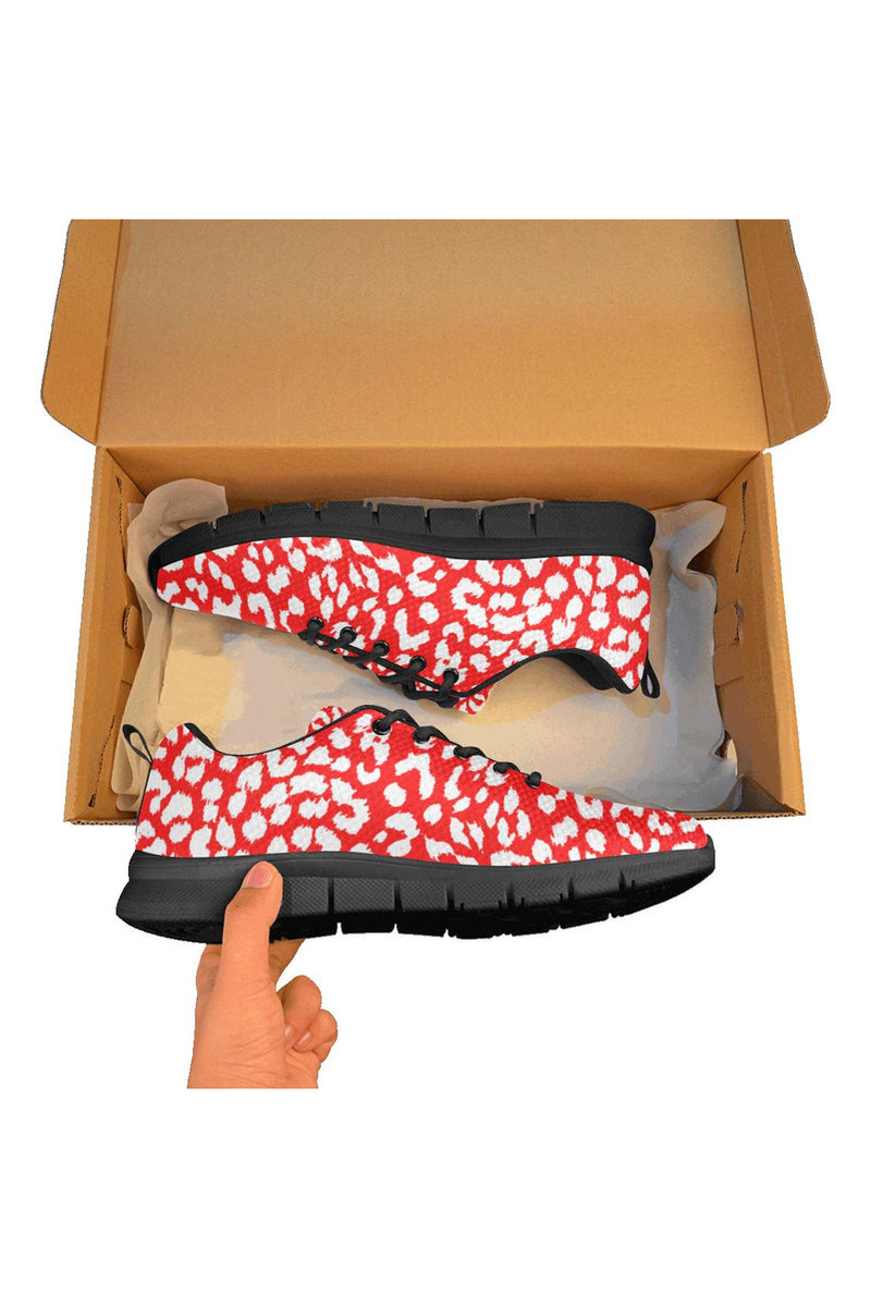 Red Leopard Print Men's Breathable Running Shoes - Objet D'Art