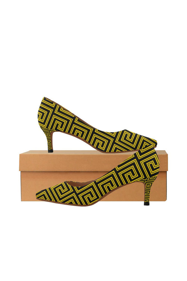Greek Key Gold Women's Pointed Toe Low Heel Pumps - Objet D'Art