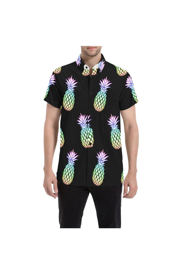 Pineapple Fiesta Black Men's All Over Print Short Sleeve Shirt (Model T53) - Objet D'Art