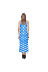 Coral Blue Pollka Dot V-Neck Open Fork Long Dress(Model D18) - Objet D'Art