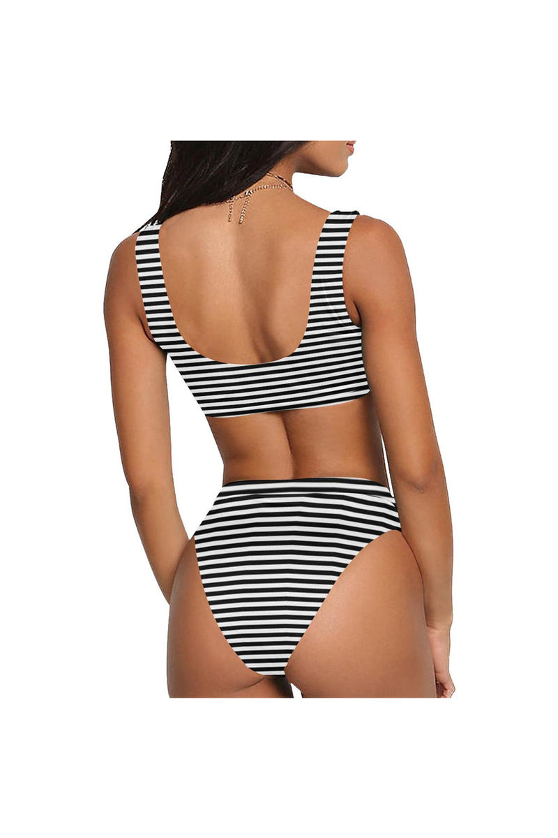 Micro Striped Sport Top & High-Waist Bikini Swimsuit - Objet D'Art