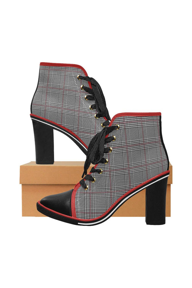 hound tweed All-over-skater-dress-top-front-templa Women's Lace Up Chunky Heel Ankle Booties (Model 054) - Objet D'Art