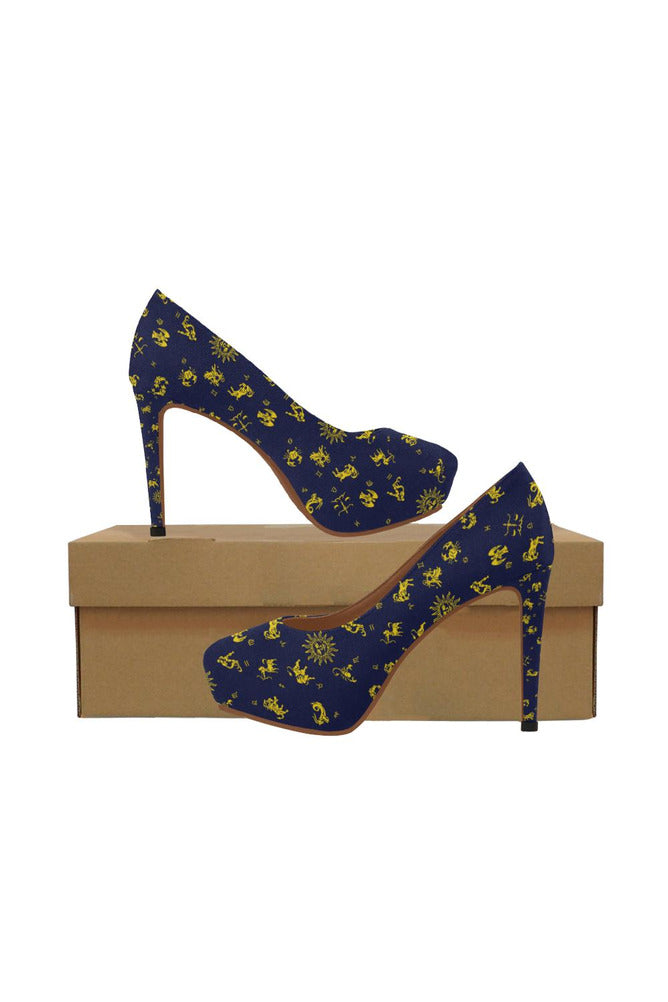 Zodiac Blue & Gold Women's High Heels - Objet D'Art Online Retail Store