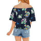 floral print butterfly 4 Off Shoulder Knot Front Blouse (Model T71) - Objet D'Art