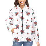 raspberry print 2A Women's Fleece Full-Zip Hoodie (Model H60) - Objet D'Art