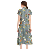 Butterflies on Stripes Drawstring Waist A-line Flared Midi Dress - Objet D'Art