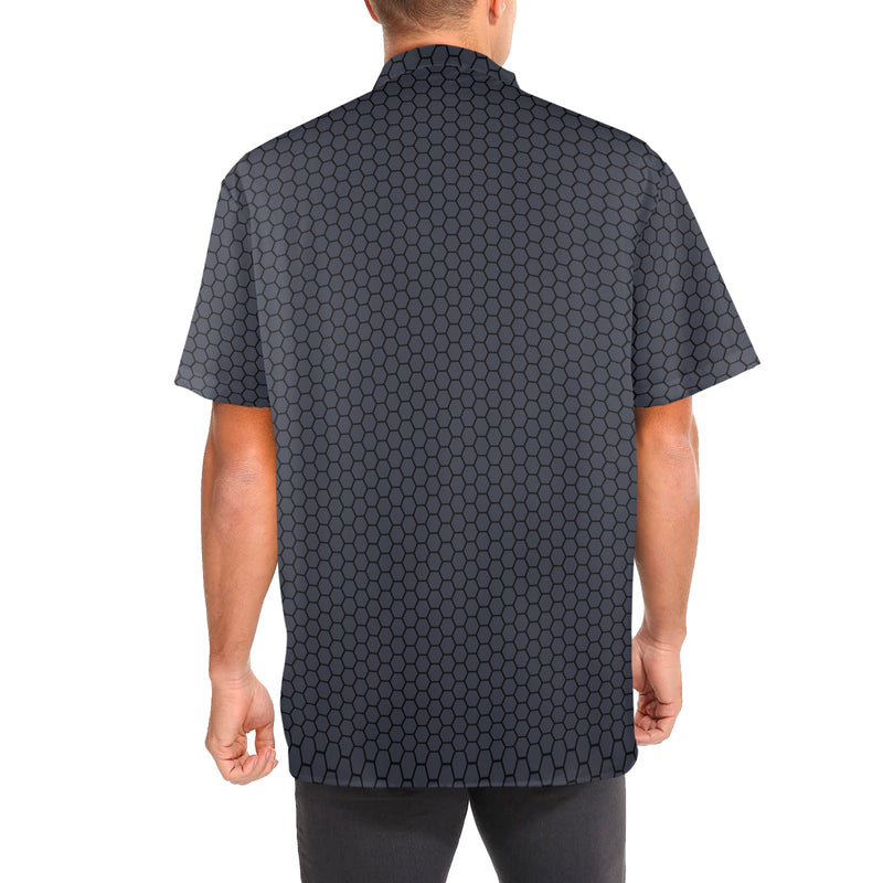 hex gray print 5 Men's Stand-Up Collar Short Sleeve Shirt - Objet D'Art