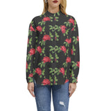 Red Rose Long Sleeve Button Up Casual Shirt Top - Objet D'Art