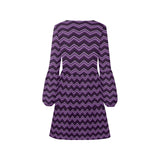 herringbone purple print 2A V-Neck Loose Fit Dress (Model D62) - Objet D'Art
