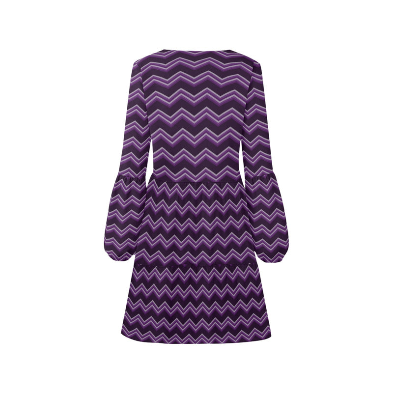 herringbone purple print 2A V-Neck Loose Fit Dress (Model D62) - Objet D'Art