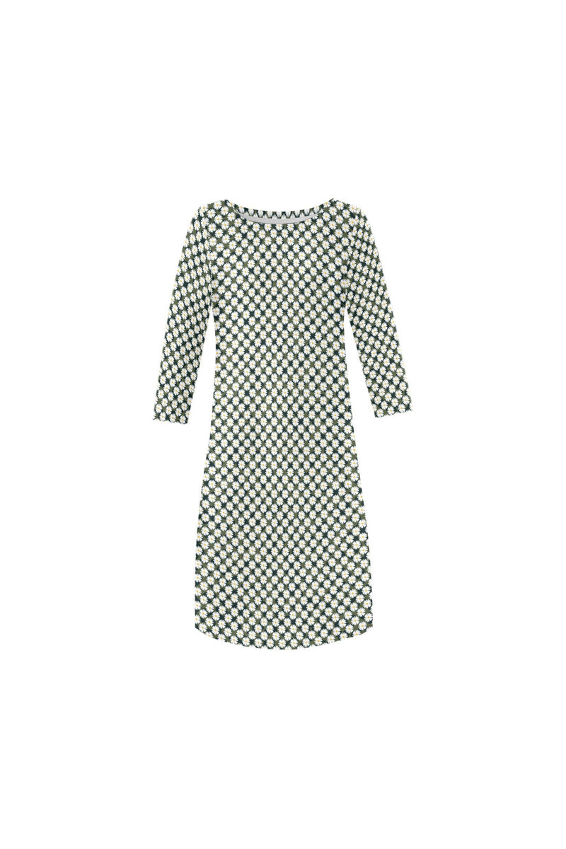 Micro Daisy Print Rhea Loose Round Neck Dress - Objet D'Art