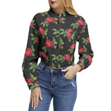 Red Rose Long Sleeve Button Up Casual Shirt Top - Objet D'Art