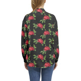 Red Rose Long Sleeve Button Up Casual Shirt Top - Objet D'Art