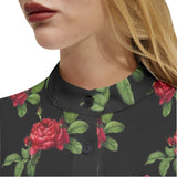 Red Rose Long Sleeve Button Up Casual Shirt Top - Objet D'Art