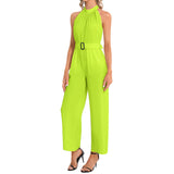 Neon Green Halter Neck Buckle Belted Jumpsuit - Objet D'Art