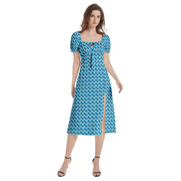 Tessellation Puff Sleeve Split Thigh Midi Dress - Objet D'Art