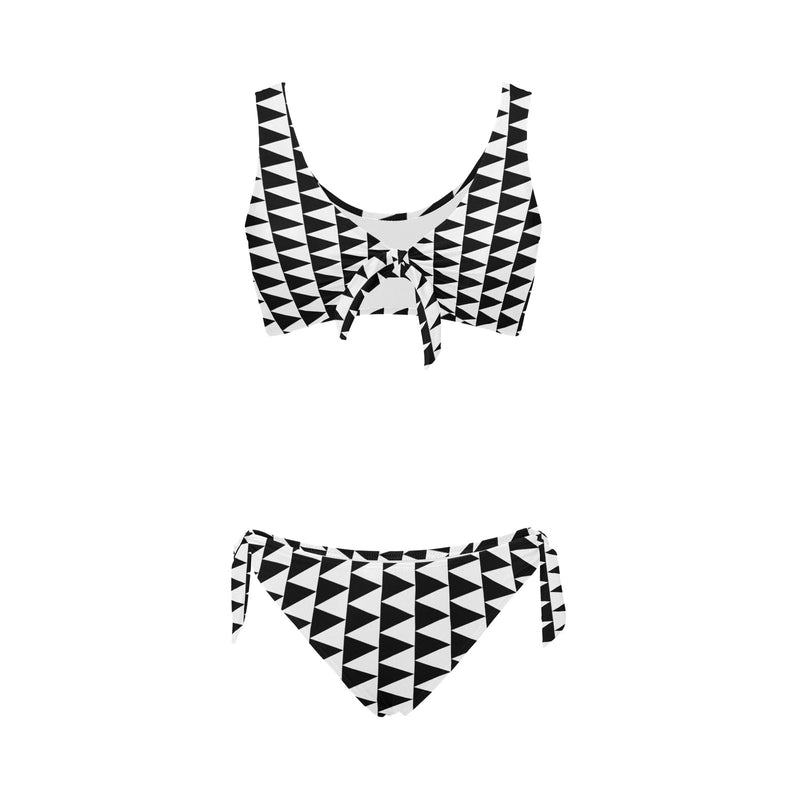 black flag print Bow Tie Front Bikini Swimsuit (Model S38) - Objet D'Art