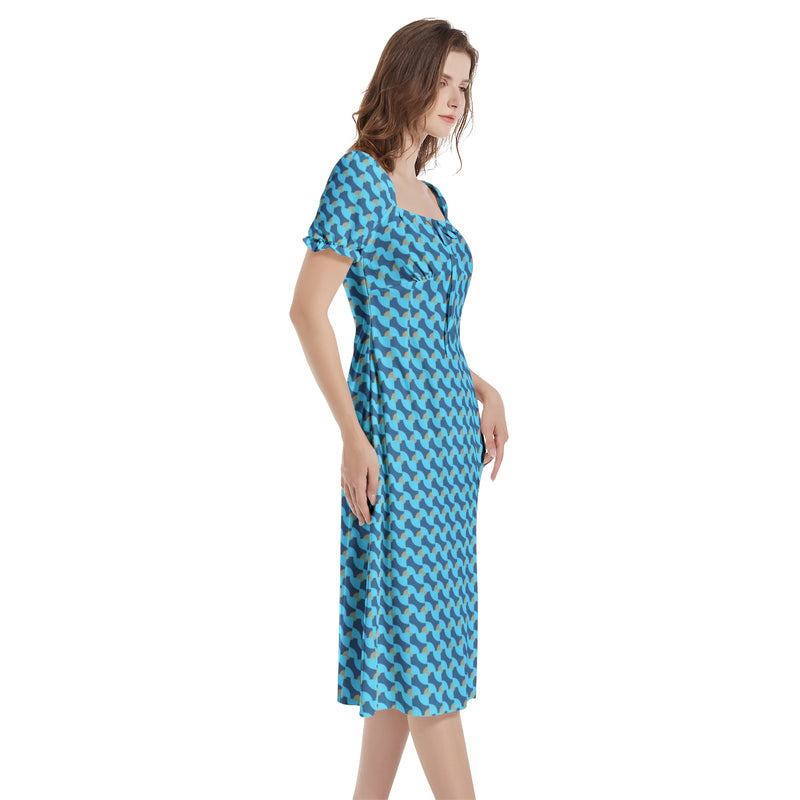 Tessellation Puff Sleeve Split Thigh Midi Dress - Objet D'Art