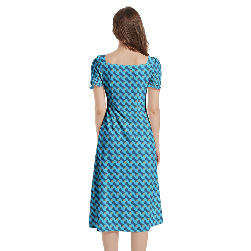 Tessellation Puff Sleeve Split Thigh Midi Dress - Objet D'Art