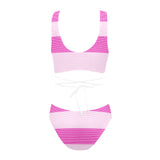 fuchsia microstripe pink print Cross String Bikini Set (Model S29) - Objet D'Art
