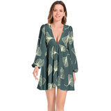 Lantern Sleeve Deep V-Neck Short Dress - Objet D'Art