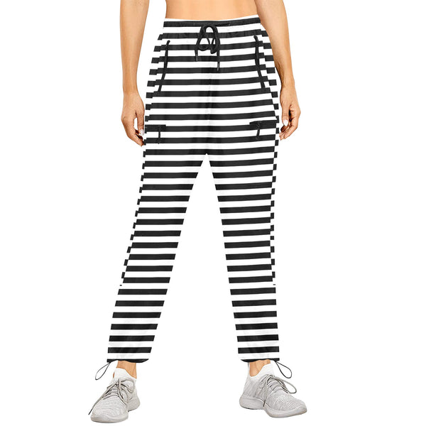 bw thin striped print 3 Women's Quick Dry Cargo Sweatpants (Model L65) - Objet D'Art