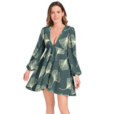 Lantern Sleeve Deep V-Neck Short Dress - Objet D'Art