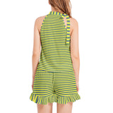 Tie Neck Halter Top and Ruffle Hem Short Set - Objet D'Art