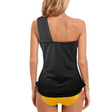 black 2 9k Women's One Shoulder Backless Swimsuit (Model S44) - Objet D'Art