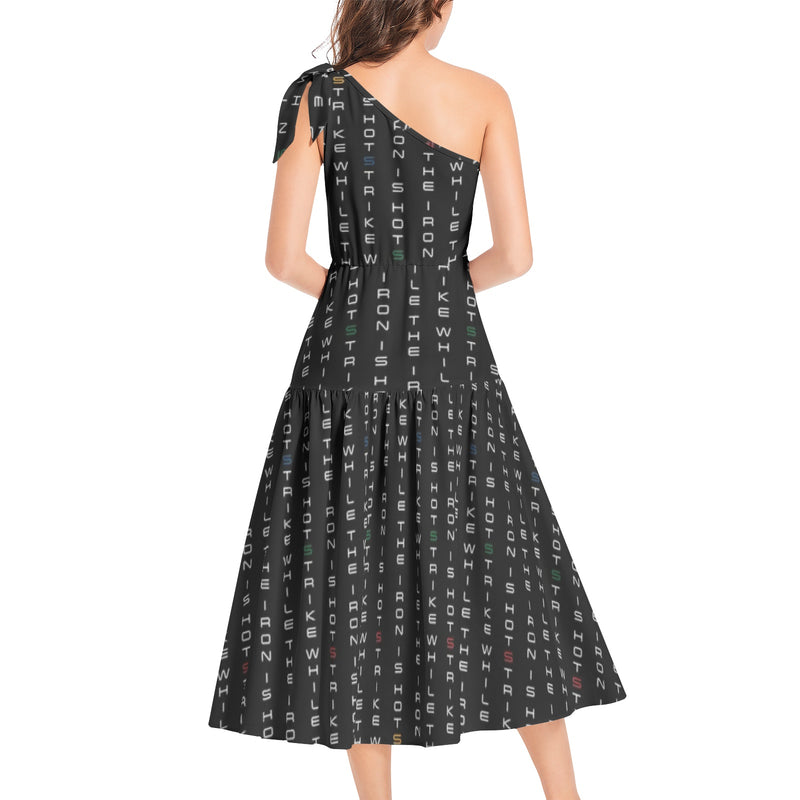 Strike While the Iron Is Hot Ruffle Hem One Shoulder Midi Dress - Objet D'Art