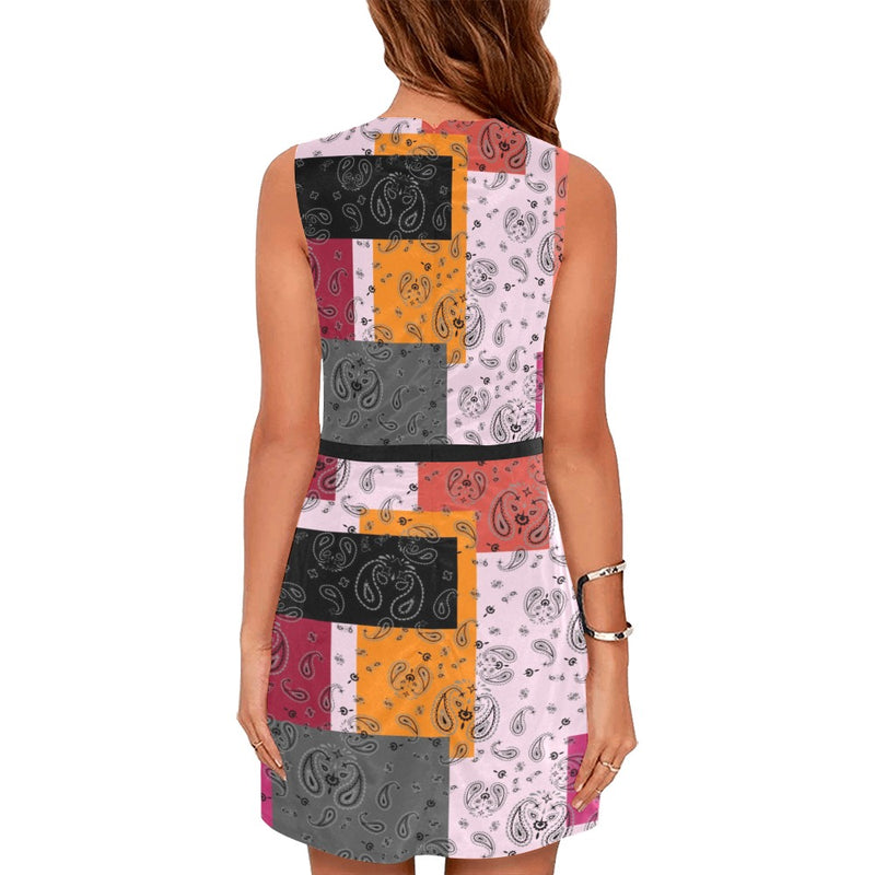 ban multiple yoga_leggings_template-Recovered-Recovered copy Eos Women's Sleeveless Dress (Model D01) - Objet D'Art