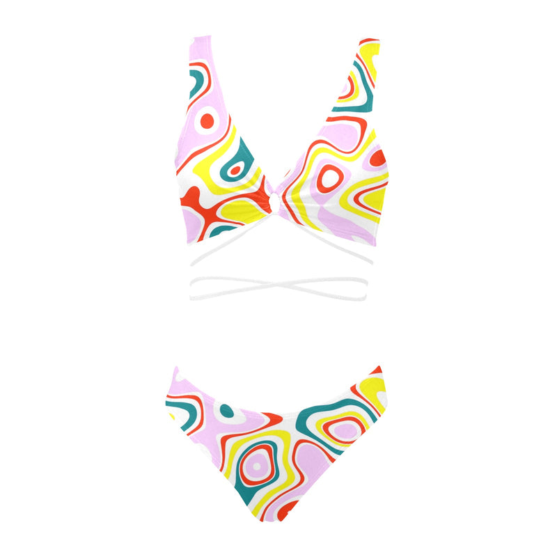 colored splat print 2 Cross String Bikini Set (Model S29) - Objet D'Art