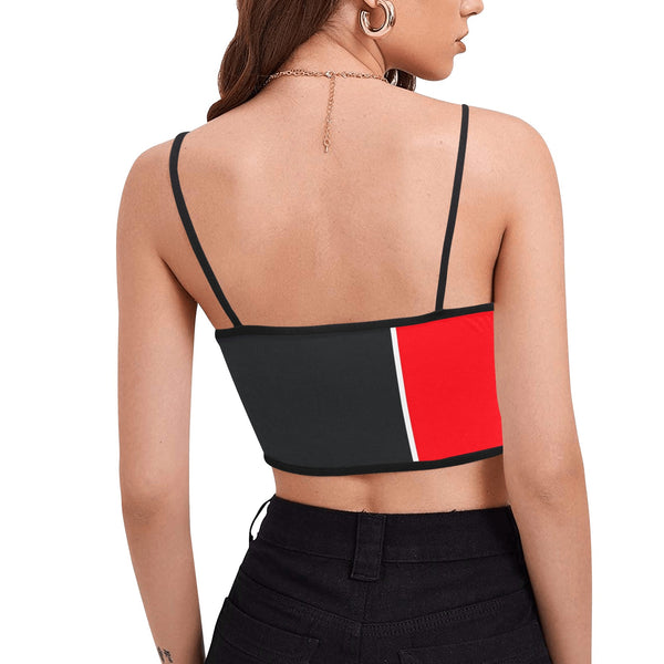 gray black red print 2A Women's Spaghetti Strap Crop Top (Model T67) - Objet D'Art