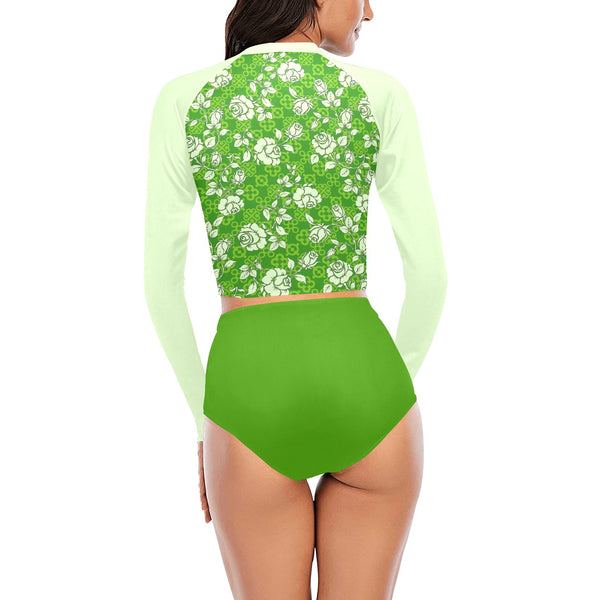 avocado spread solid print Long Sleeve Bikini Set (Model S27) - Objet D'Art