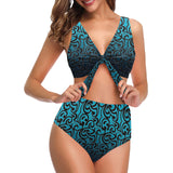 scroll ombre print 2 Chest Bowknot Bikini Swimsuit (Model S33) - Objet D'Art