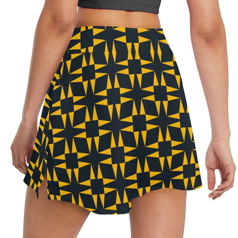 squ tri print Women's Golf Skirt with Pockets (Model D64) - Objet D'Art