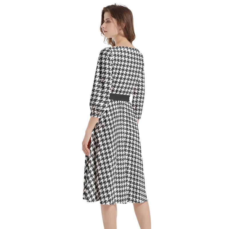 Boat Neck Belted Flared Dress - Objet D'Art