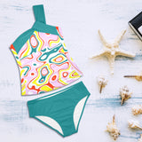 light pine green solid print Women's One Shoulder Backless Swimsuit (Model S44) - Objet D'Art