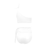 white solid print addsart High Waisted One Shoulder Bikini Set (Model S16) - Objet D'Art