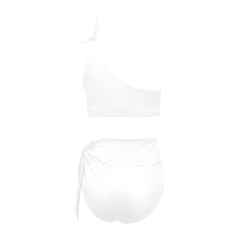 white solid print addsart High Waisted One Shoulder Bikini Set (Model S16) - Objet D'Art