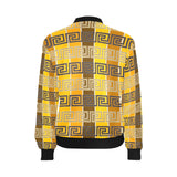 bronze striped greek key print All Over Print Bomber Jacket for Women (Model H36) - Objet D'Art