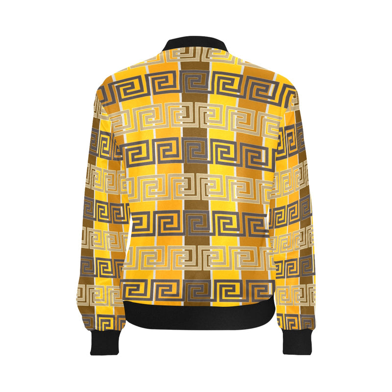 bronze striped greek key print All Over Print Bomber Jacket for Women (Model H36) - Objet D'Art