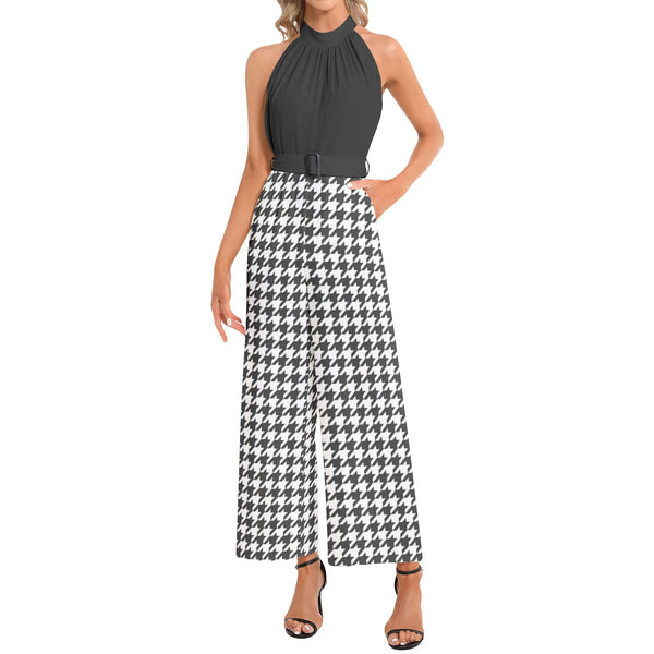 Halter Neck Buckle Belted Jumpsuit - Objet D'Art
