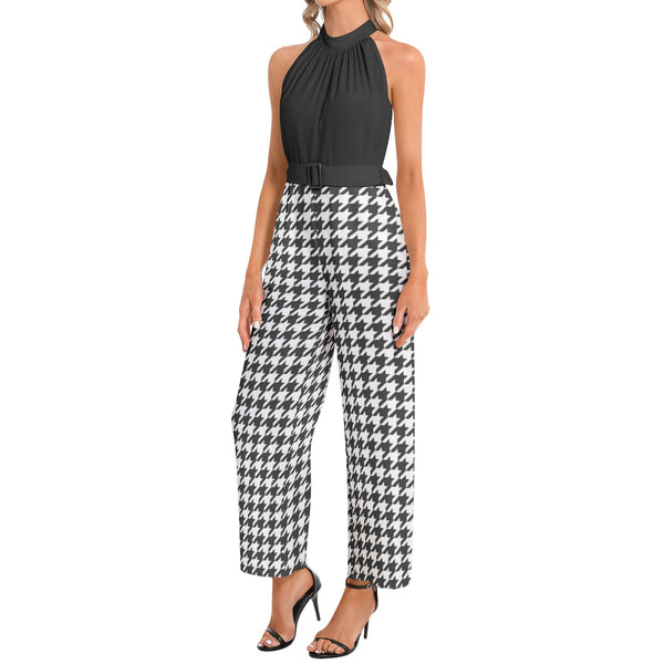 Halter Neck Buckle Belted Jumpsuit - Objet D'Art