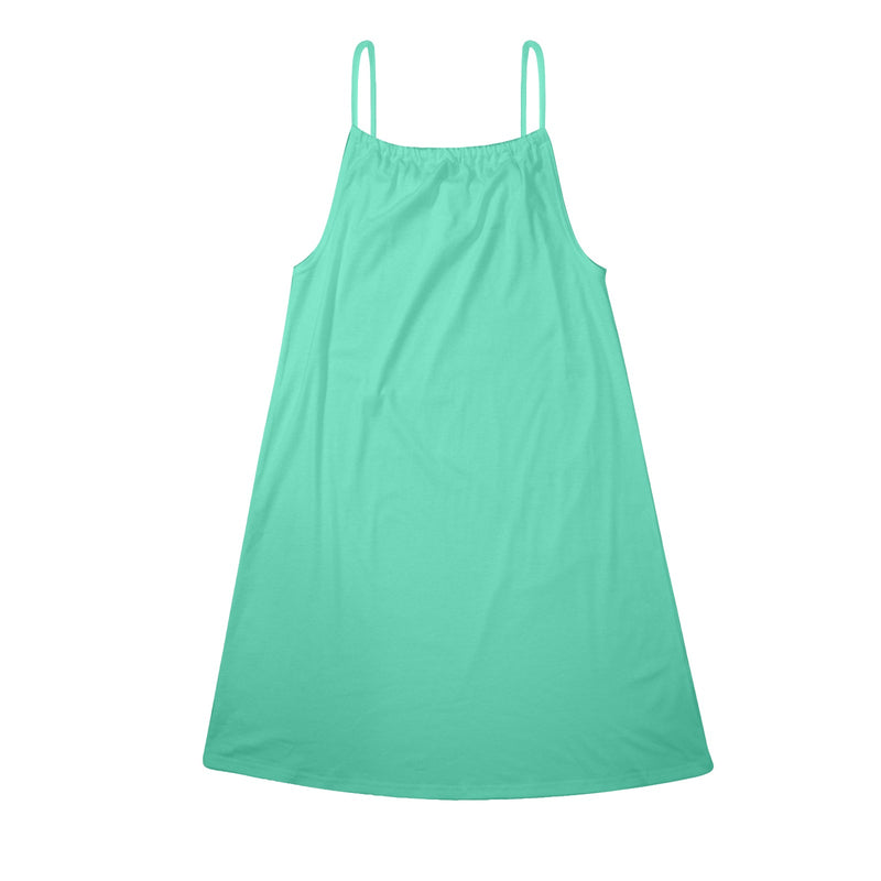 mint print Drawstring Neck Sleeveless Dress (Model D68) - Objet D'Art