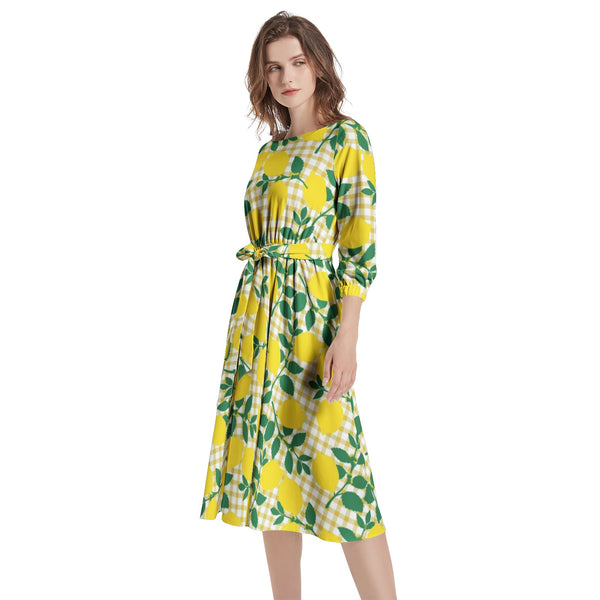 Boat Neck Belted Flared Dress - Objet D'Art