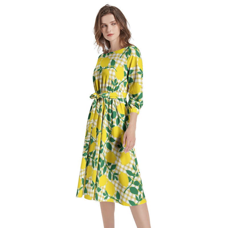 Boat Neck Belted Flared Dress - Objet D'Art