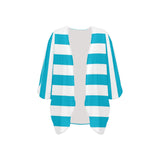 blue white striped 1A Women's Kimono Chiffon Cover Up (Model H51) - Objet D'Art