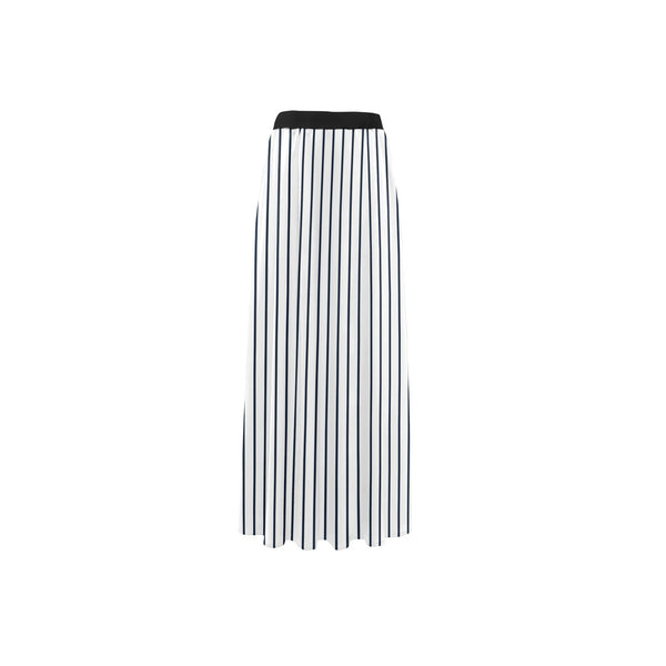 white dark blue striped print 2 High Slit Long Beach Dress (Model S40) - Objet D'Art