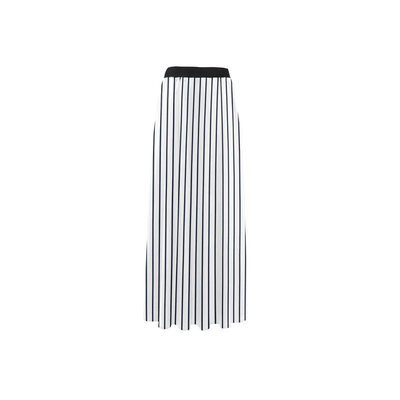white dark blue striped print 2 High Slit Long Beach Dress (Model S40) - Objet D'Art